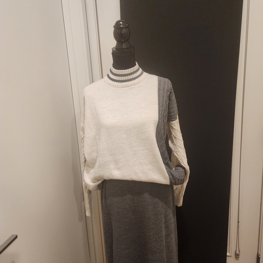 Elegant Gray and Cream Women's Sweater